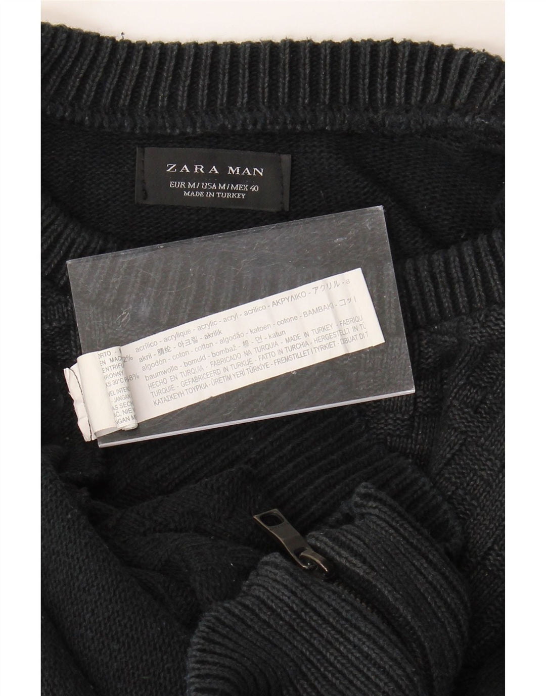 ZARA Mens Crew Neck Jumper Sweater Medium Navy Blue Acrylic Vintage Zara and Second-Hand Zara from Messina Hembry 