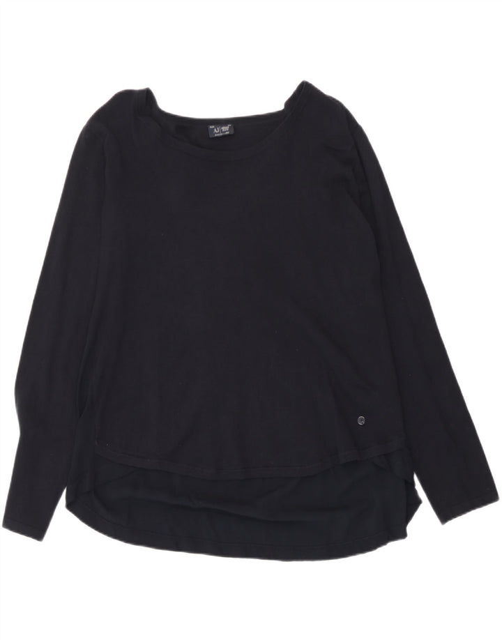 Armani Jeans Donna Top Manica Lunga UK 12 Medio Blu Navy