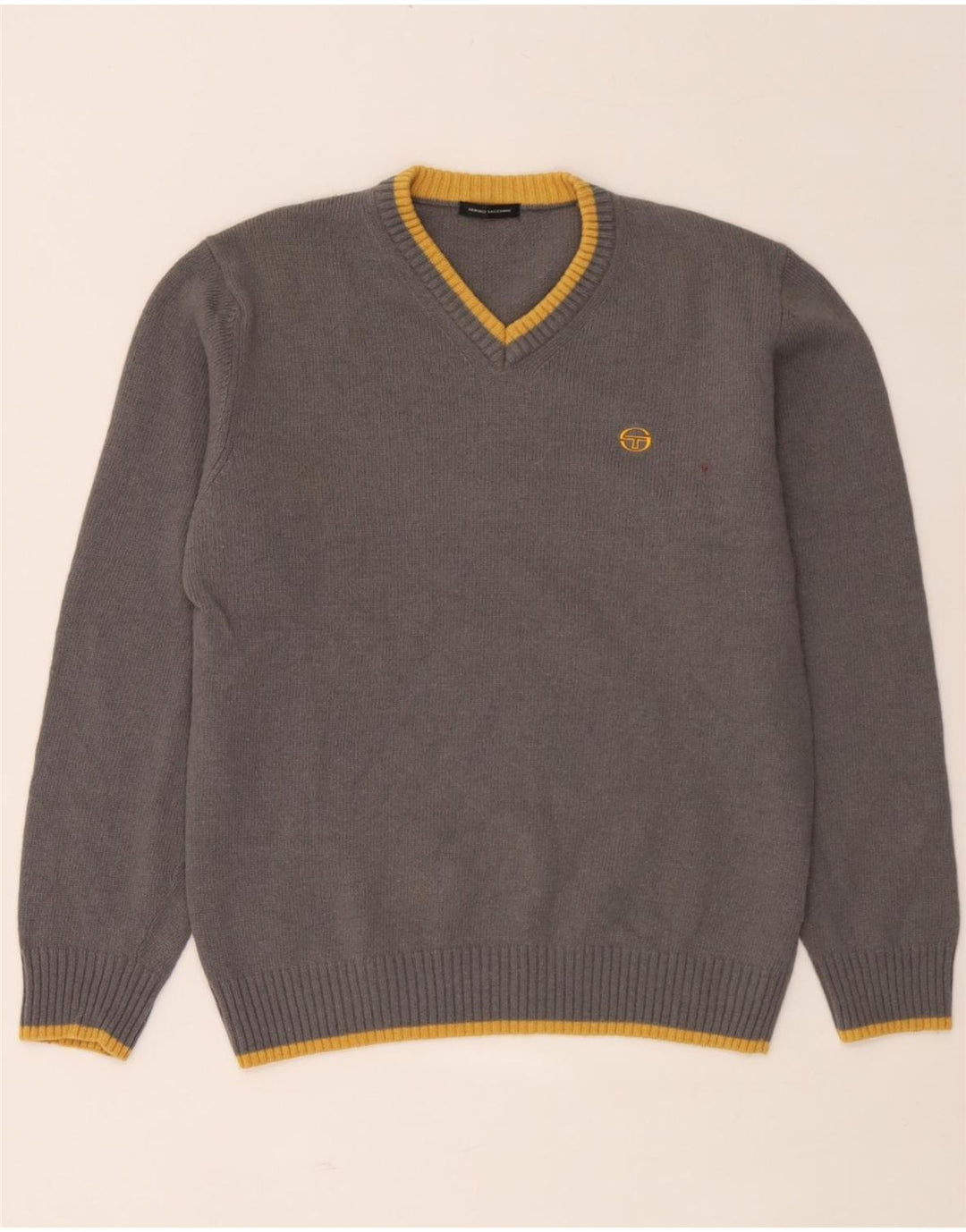 Maglione da uomo con scollo a V Sergio Tacchini, lana a righe grigie grandi