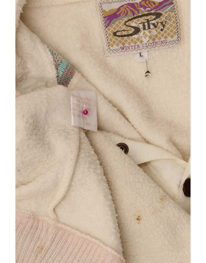Maglione in pile da uomo Silvy con collo a bottoni, grande poliestere Fair Isle bianco sporco