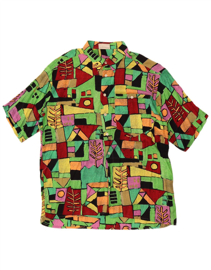 Camicia vintage da uomo a maniche corte grande geometrica multicolore
