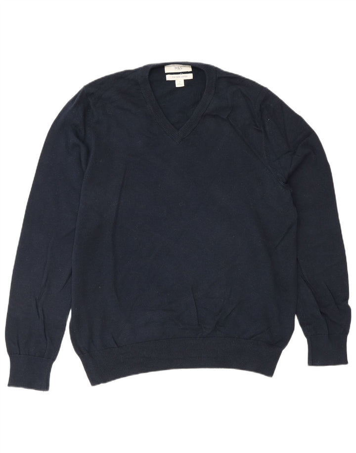 Maglione da uomo con scollo a V Marks & Spencer in cotone blu navy medio