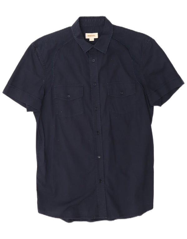 Camicia a maniche corte da uomo Diesel Large in cotone blu navy