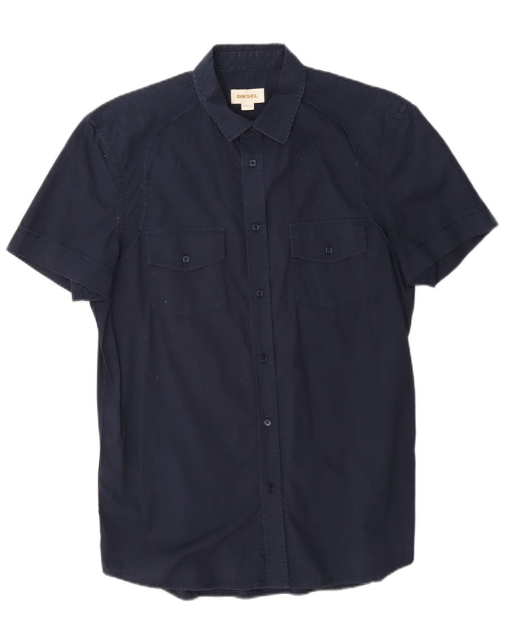 Camicia a maniche corte da uomo Diesel Large in cotone blu navy