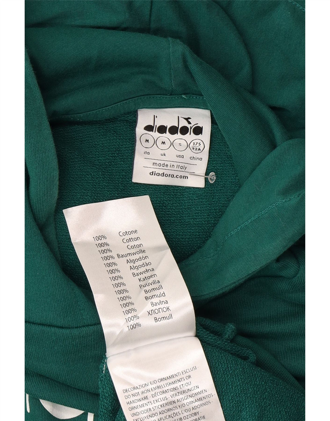 Felpa con cappuccio grafica da uomo Diadora in cotone verde medio