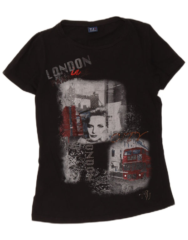 T-shirt grafica da donna Trussardi Jeans Top UK 10 Small Nera