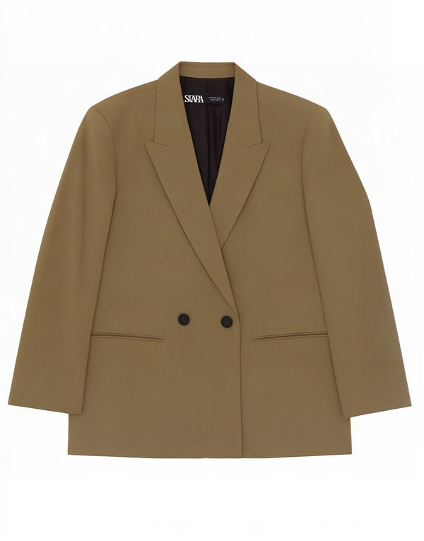 Giacca blazer doppiopetto da donna Zara UK 14 poliestere kaki medio