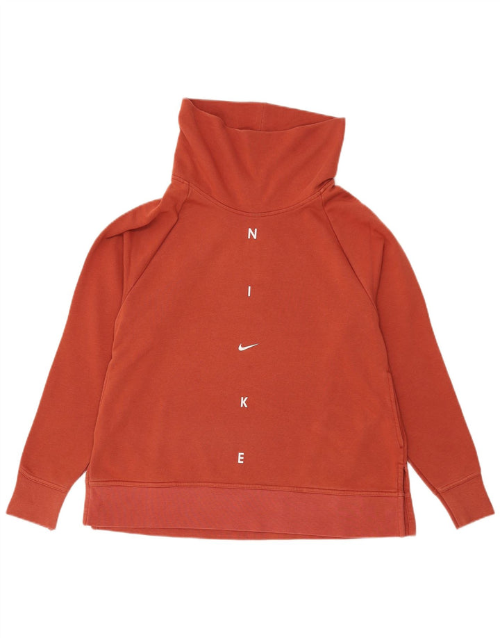 Felpa Nike da donna con collo alto con grafica, maglione UK 10, piccola, cotone arancione