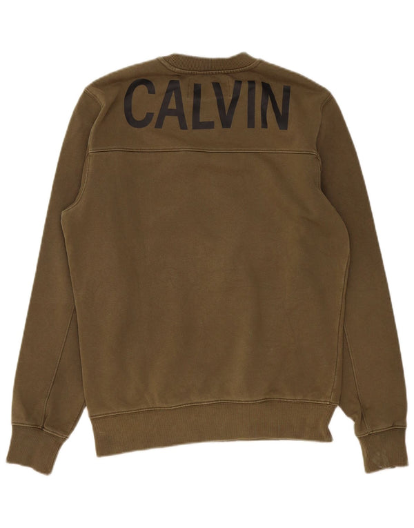 Calvin Klein Jeans Felpa grafica da uomo Maglione piccolo cotone kaki