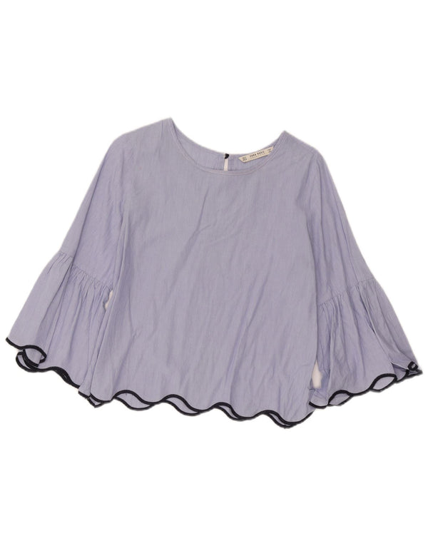 Camicetta corta da donna Zara con maniche a 3/4, taglia UK 14, a righe blu medio