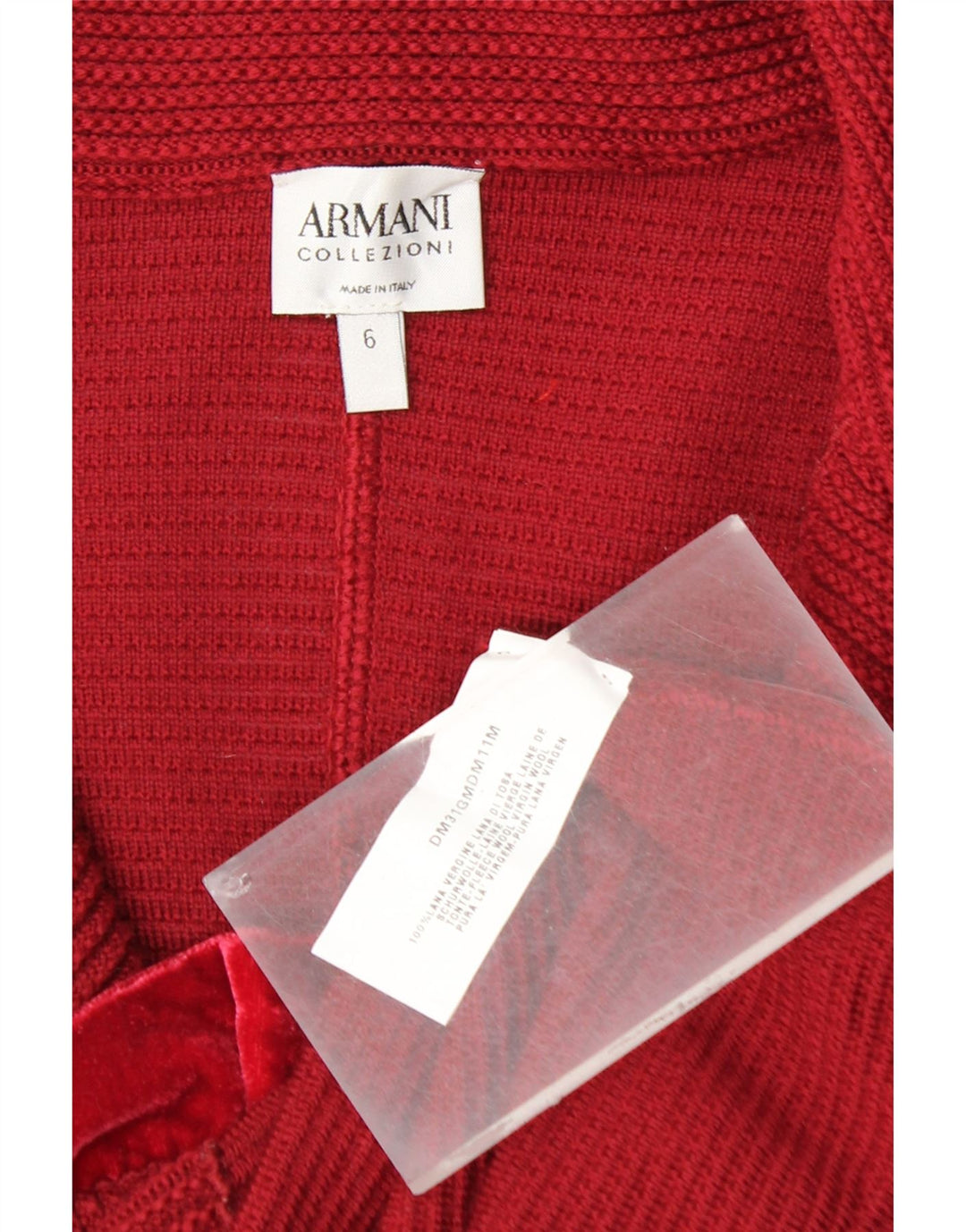ARMANI COLLEZIONI Maglione cardigan da donna con volant sul davanti US 6 rosso medio