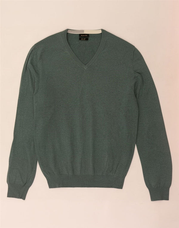 Massimo Dutti Maglione da uomo con scollo a V grande in cotone verde