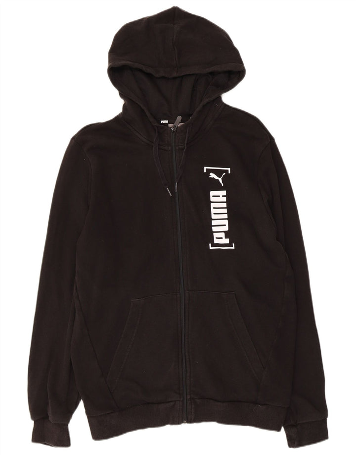 Felpa con cappuccio e zip grafica da uomo Puma in cotone nero medio