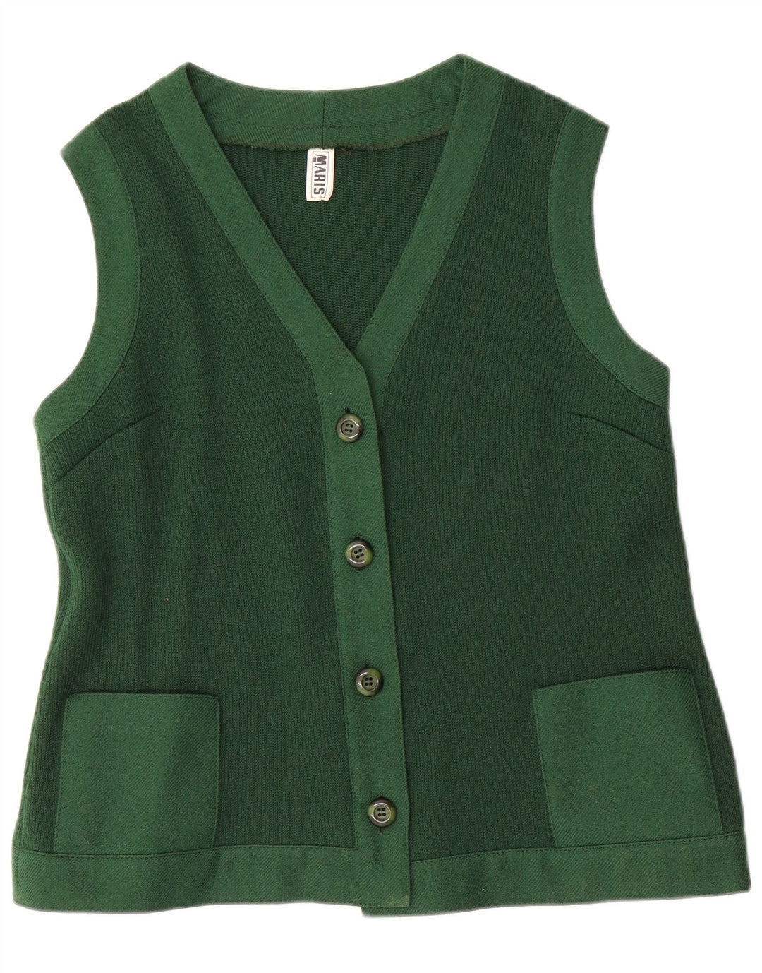 Maglione cardigan senza maniche da donna VINTAGE EU 48 2XL Lana verde