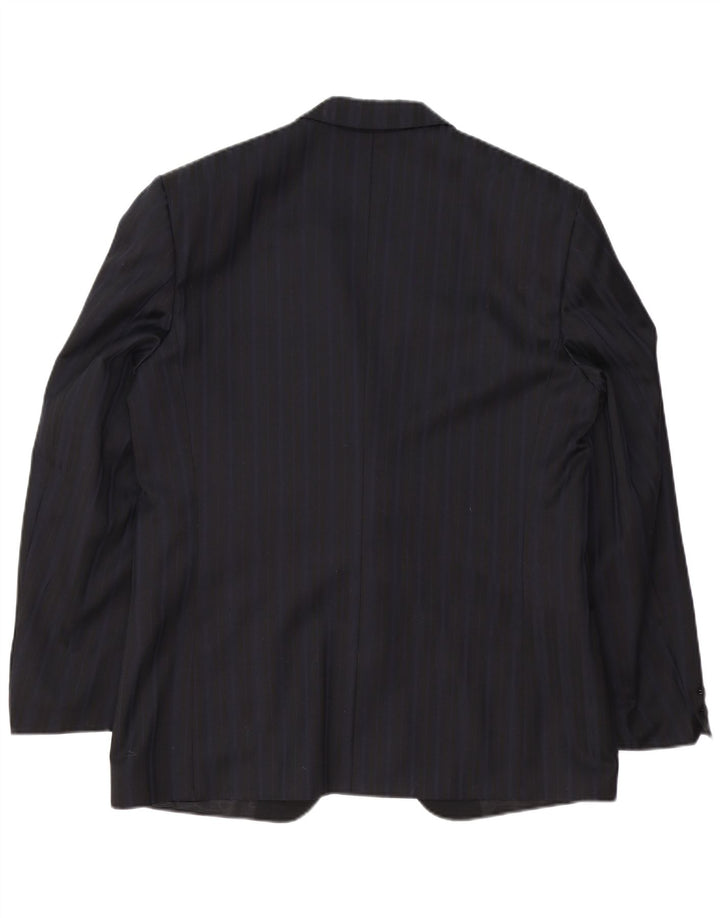 TREVIRA Giacca blazer da uomo a 1 bottone IT 52 XL Poliestere a righe blu navy