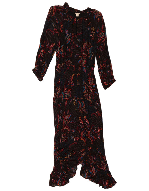 Abito lungo asimmetrico a maniche lunghe da donna Monsoon UK 14 Paisley nero medio