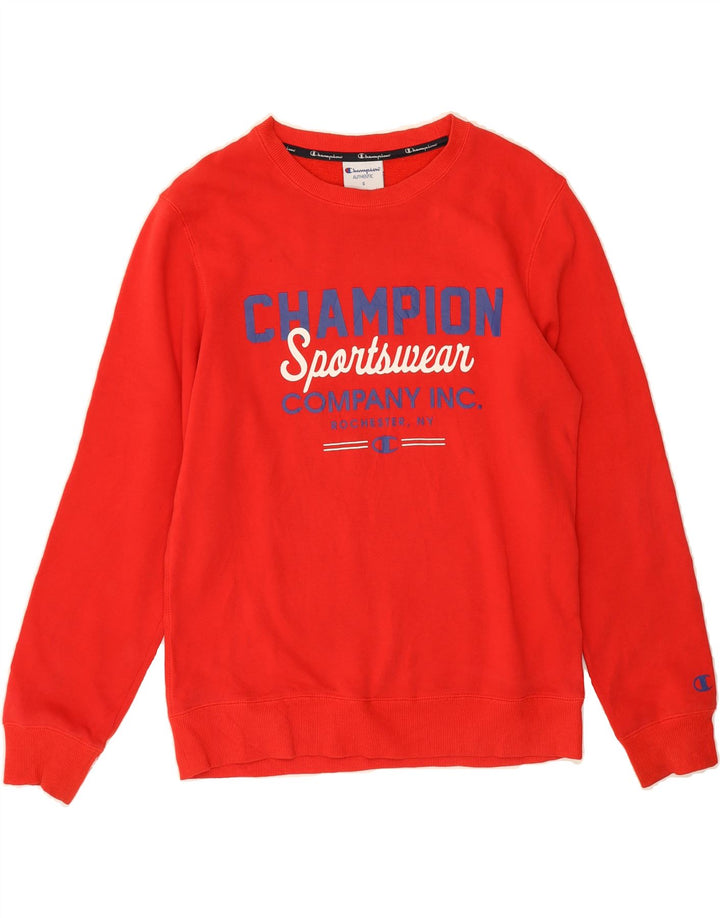 CHAMPION Mens Graphic Sweatshirt Jumper Small Red Cotton Vintage Champion and Second-Hand Champion from Messina Hembry 