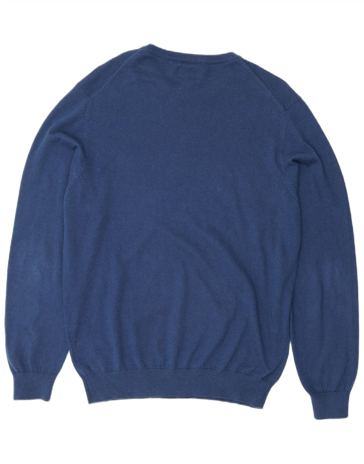 Maglione girocollo da uomo vintage in cotone blu grande