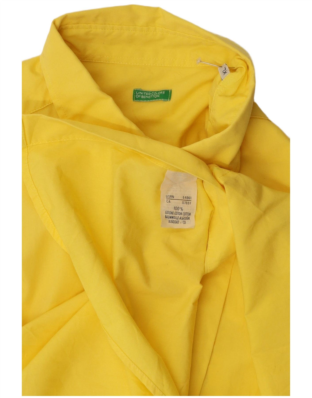 Camicia a maniche corte da uomo BENETTON XL in cotone giallo