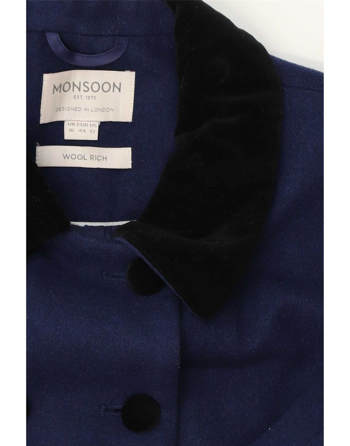 Cappotto doppiopetto da donna Monsoon UK 16 Large Blue Wool