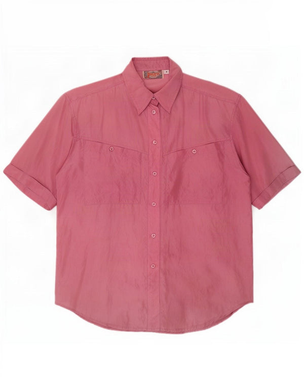 Vintage Womens Short Sleeve Shirt Blouse UK 14 Medium Pink Silk