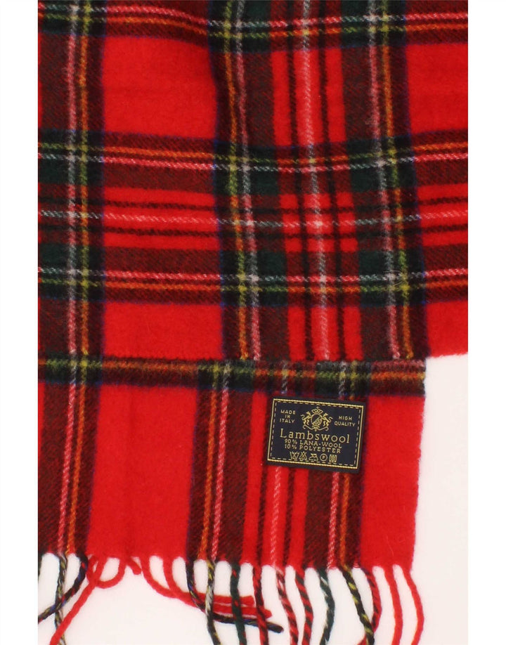 Sciarpa rettangolare da donna vintage taglia unica L53 in lana vergine scozzese rossa