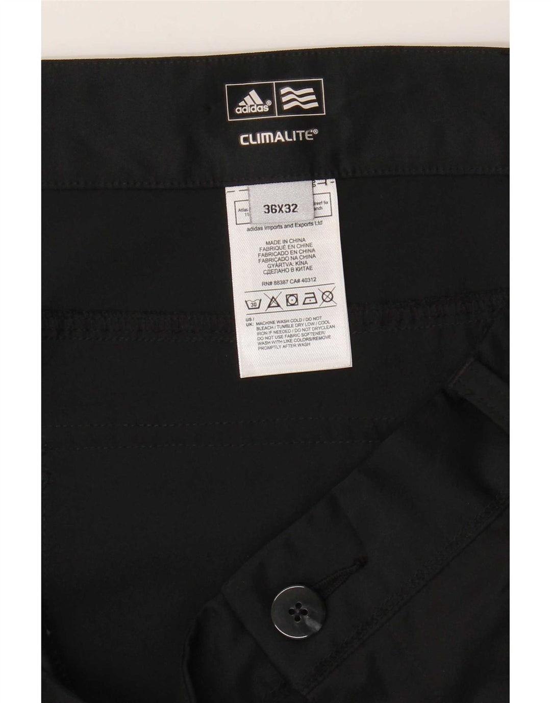 Pantaloni chino dritti Adidas Climalite da uomo W36 L32 poliestere nero