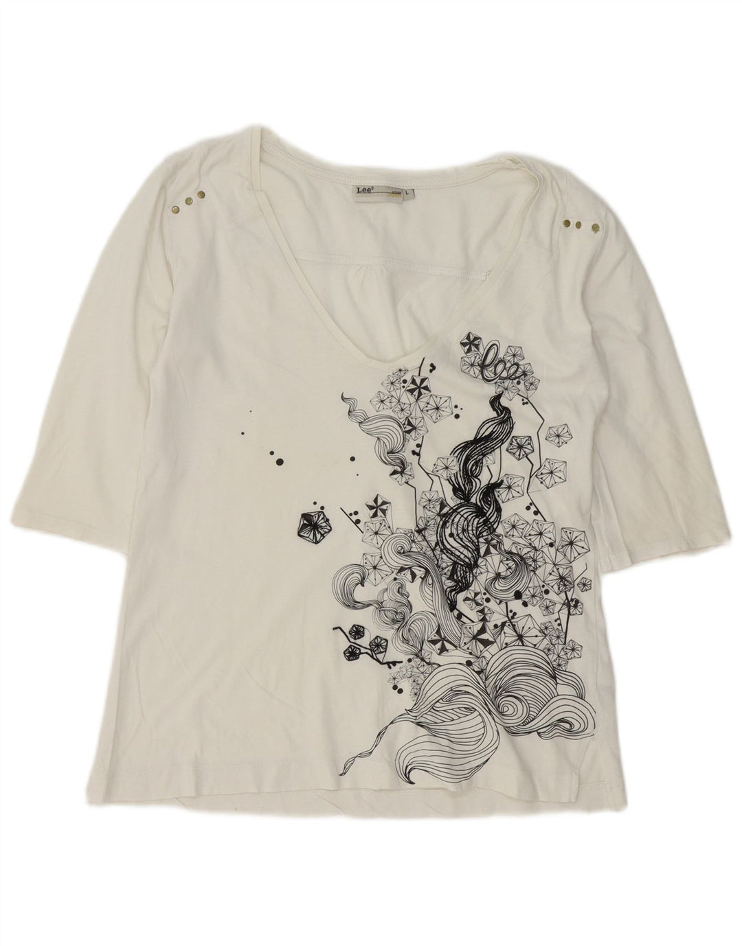Lee Top da donna manica 3/4 UK 16 grande cotone bianco