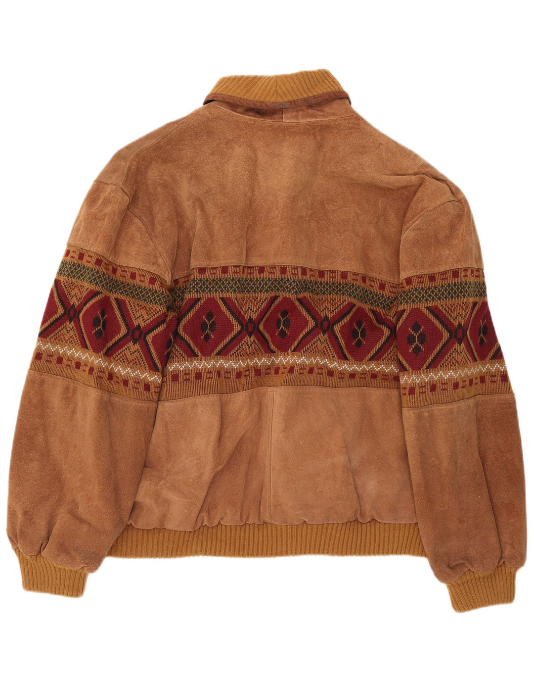Giubbotto bomber vintage in pelle scamosciata da uomo UK 42 XL Marrone geometrico