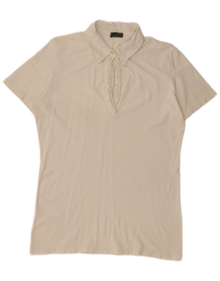 FRED PERRY Womens Ruffle Front Short Sleeve Pullover Shirt UK 20 2XL White