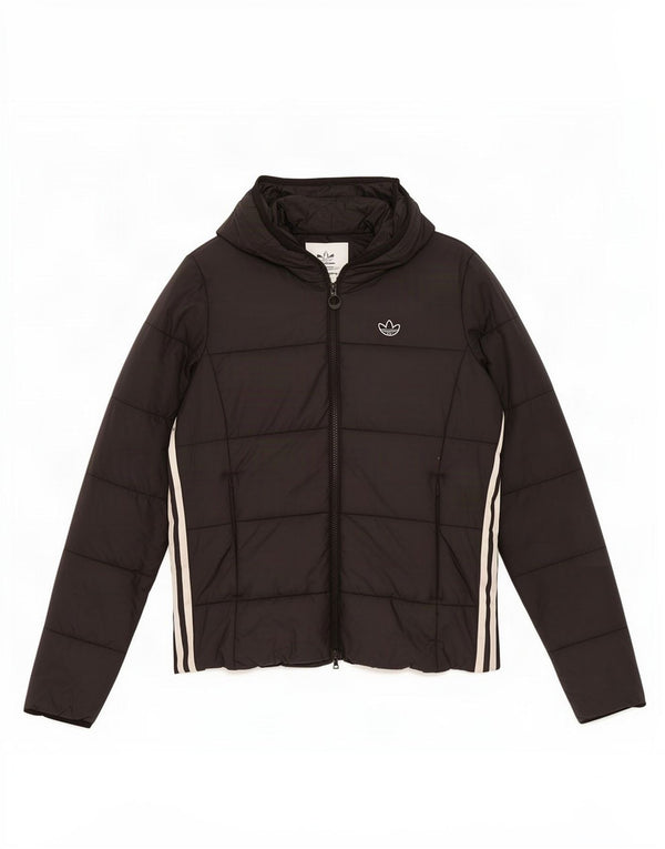 Adidas Womens Hooded Padded Jacket UK 12 Medium Black Polyester