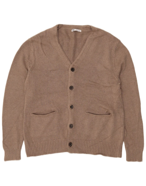 Maglione cardigan da uomo Zara in cotone beige medio