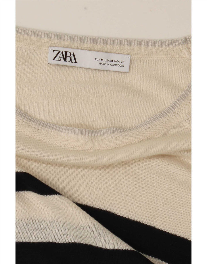 Maglione Zara da donna con scollo a barca UK 14 a righe bianche medie