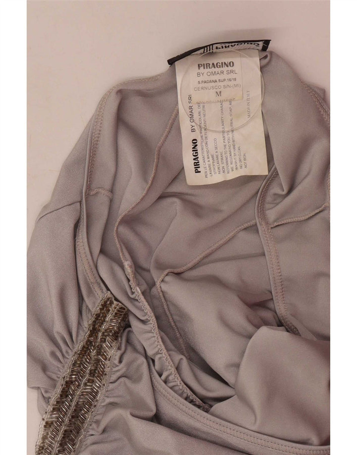 Abito monospalla da donna vintage UK 12 medio argento in poliammide