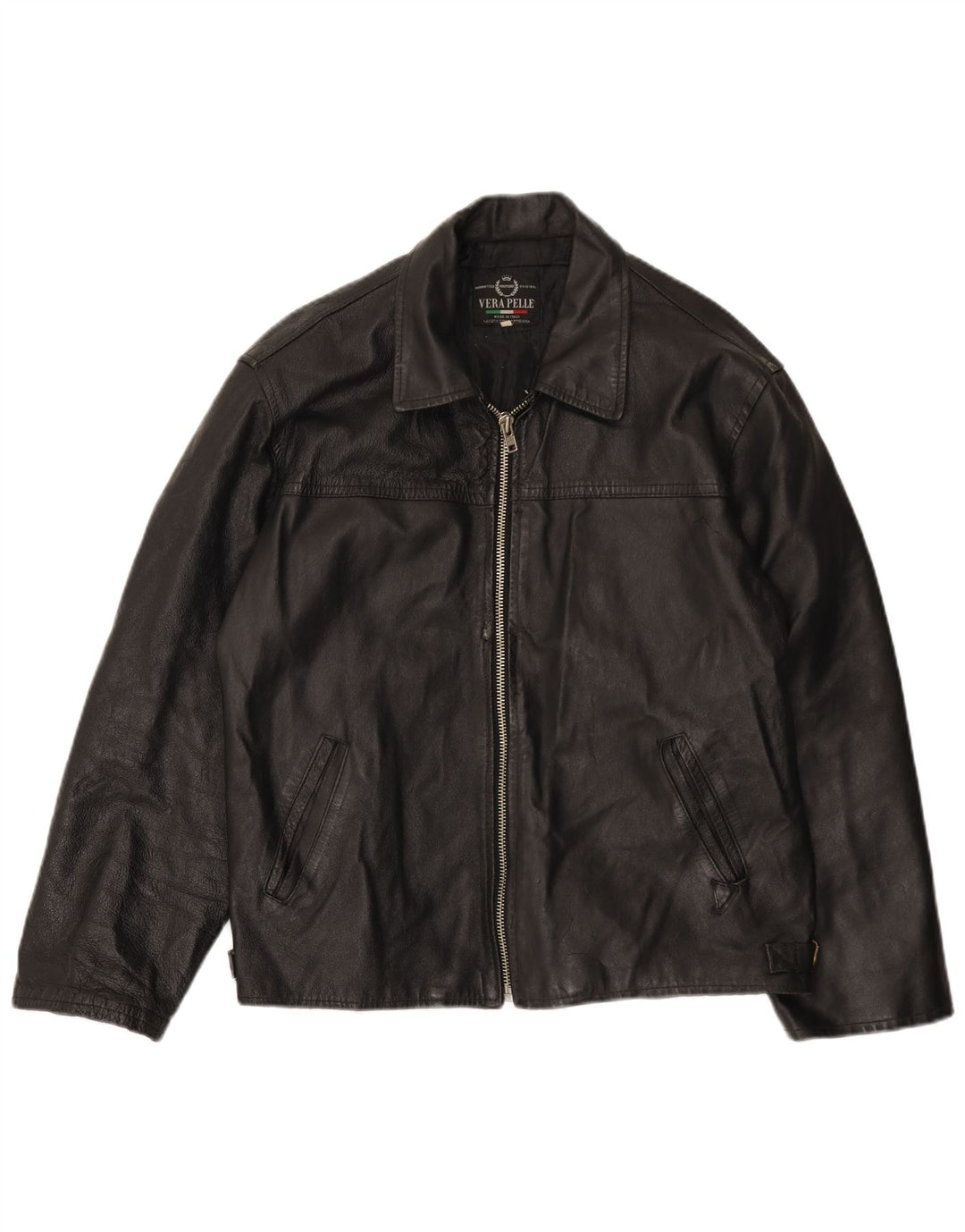 Giacca in pelle vintage da uomo UK 40 grande in pelle nera