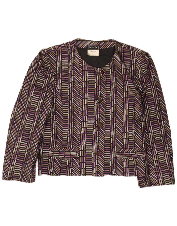 Giacca blazer vintage da donna a 4 bottoni UK 14 Seta geometrica viola medio