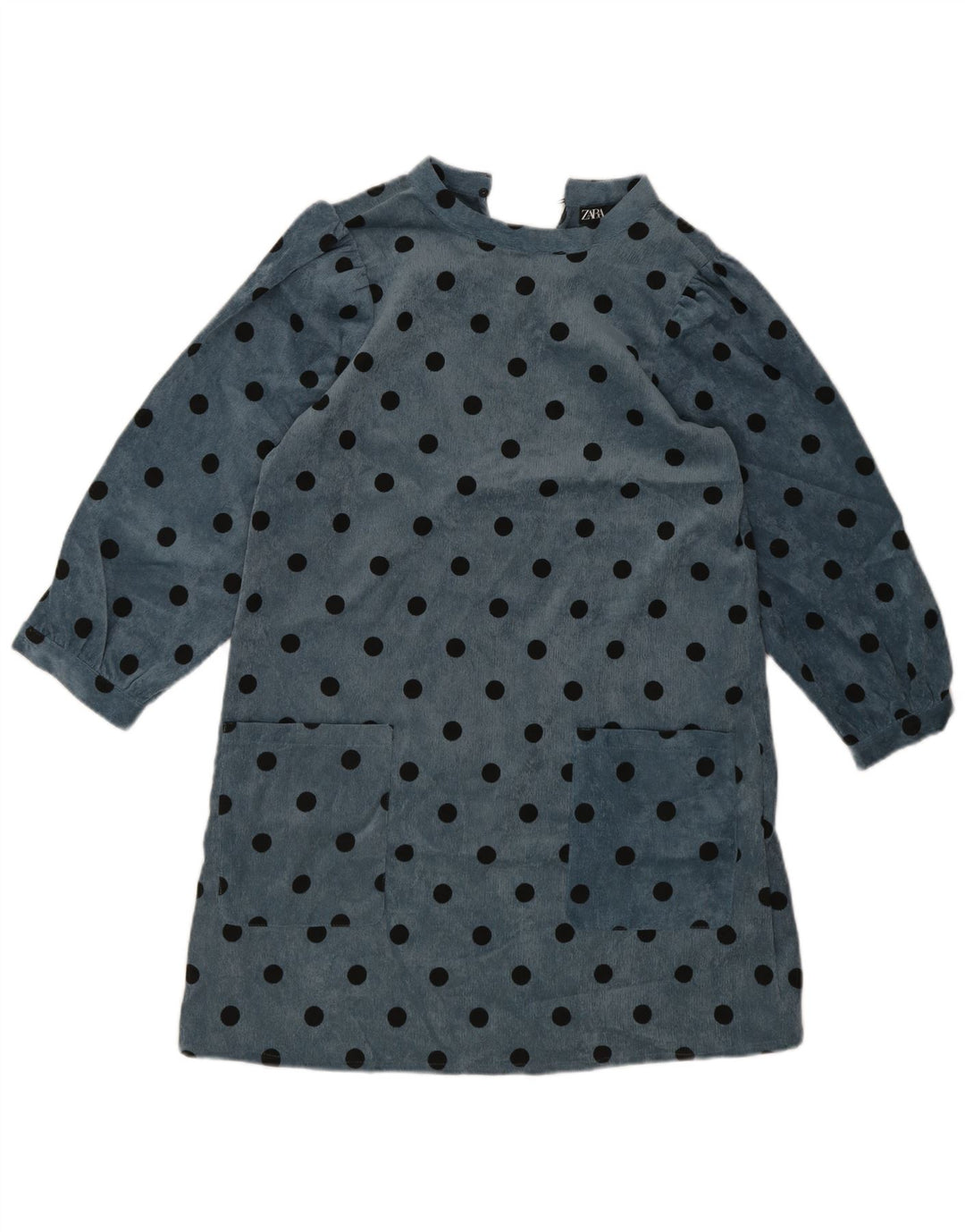 Abito a trapezio a maniche lunghe da donna Zara UK 10 Piccolo poliestere a pois blu