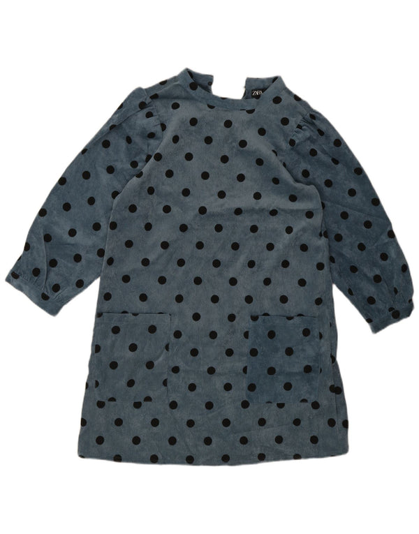 Abito a trapezio a maniche lunghe da donna Zara UK 10 Piccolo poliestere a pois blu