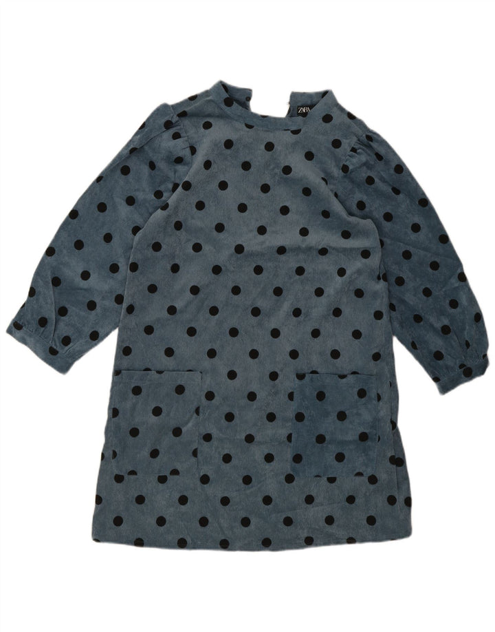 Abito a trapezio a maniche lunghe da donna Zara UK 10 Piccolo poliestere a pois blu