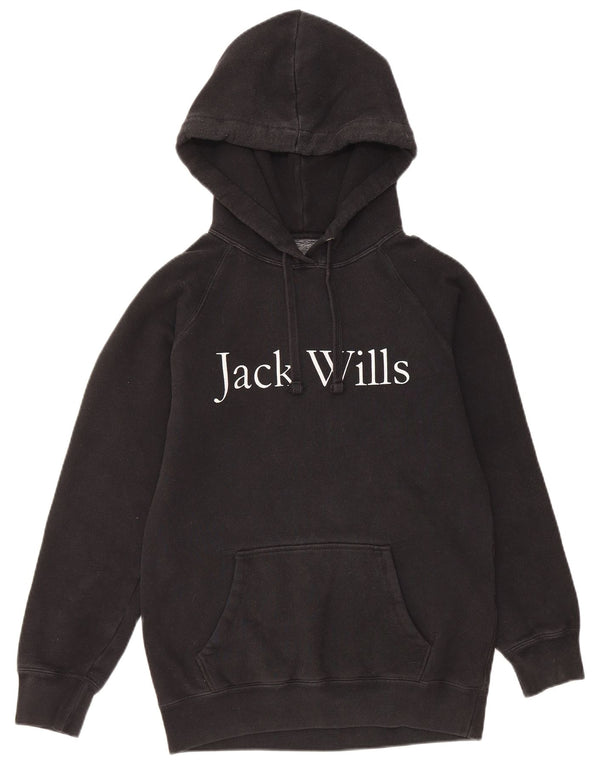 JACK WILLS Felpa con cappuccio grafica oversize da donna UK 6 XS Cotone nero