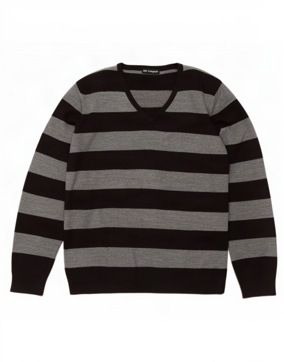 Maglione da uomo Marks & Spencer con scollo a V, acrilico a righe grandi grigie