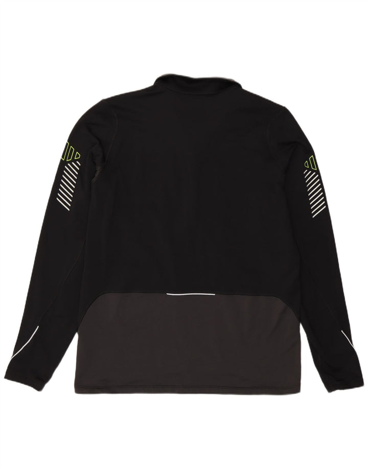 Asics Uomo Zip Neck Pullover Tuta Top Large Nero Colourblock