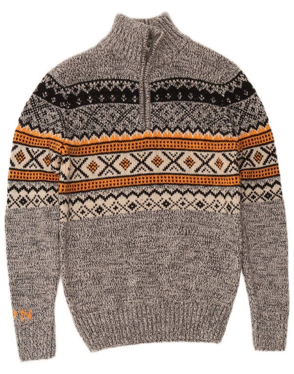 Maglione da uomo con zip e collo Superdry Small Grey Fair Isle acrilico