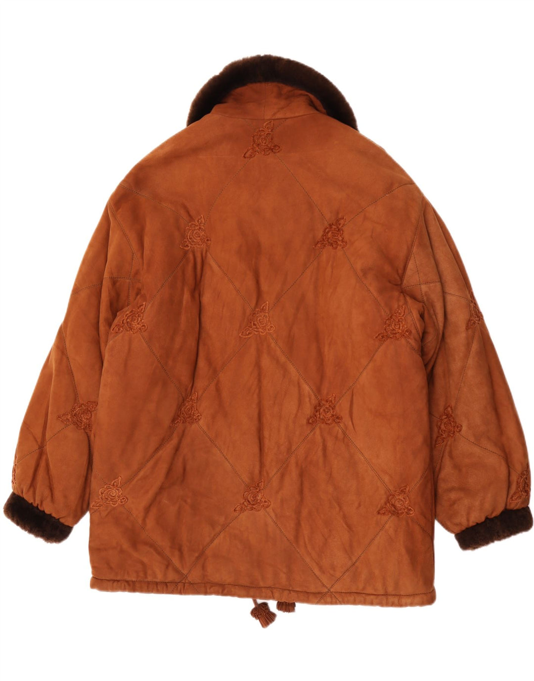 Cappotto in pelle da donna Christia UK 16 grande marrone floreale