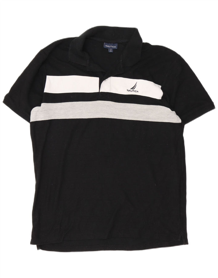 Polo da uomo Nautica grande in cotone color block nero