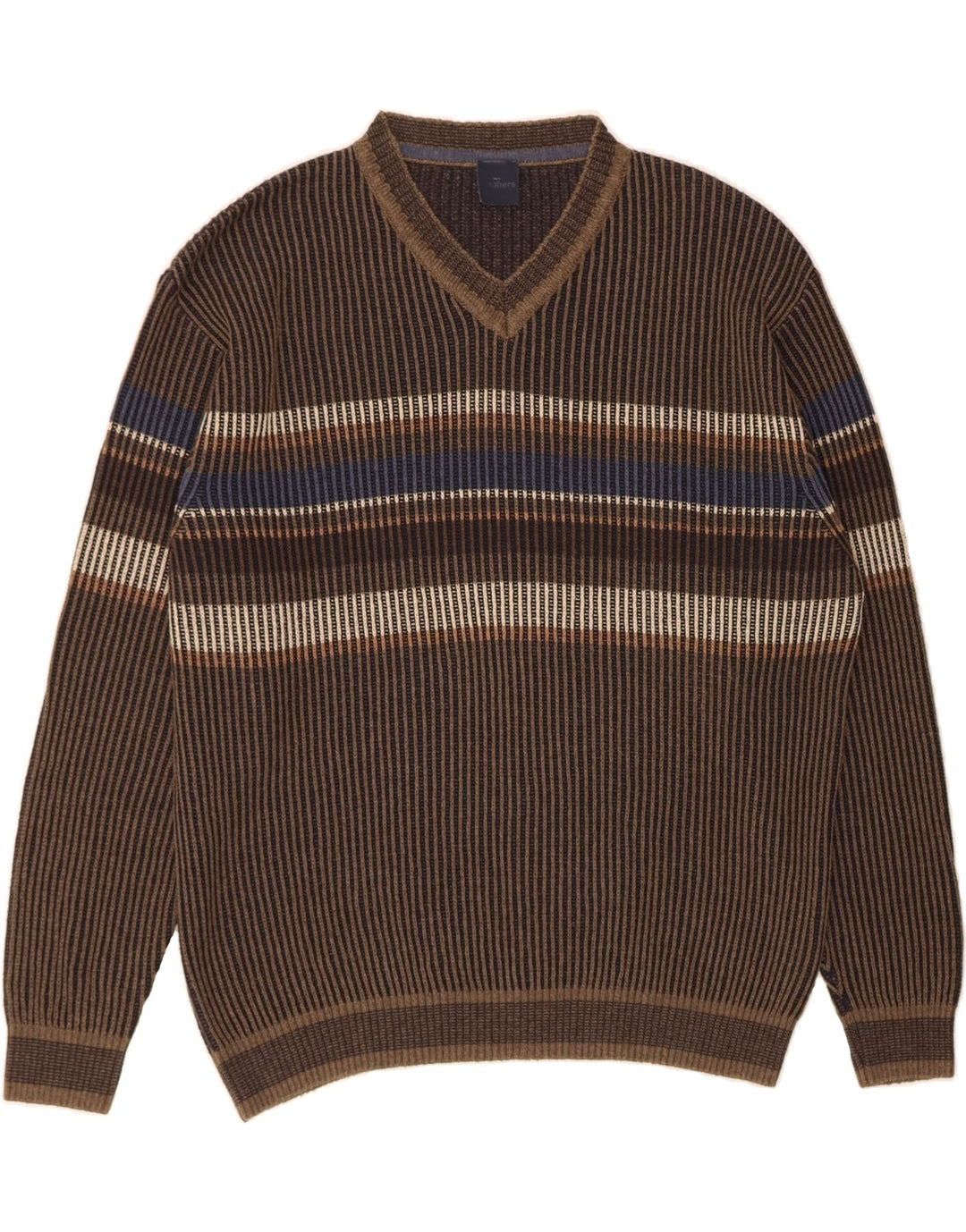 ENGBERS Maglione da uomo con scollo a V, cotone a righe grandi marroni