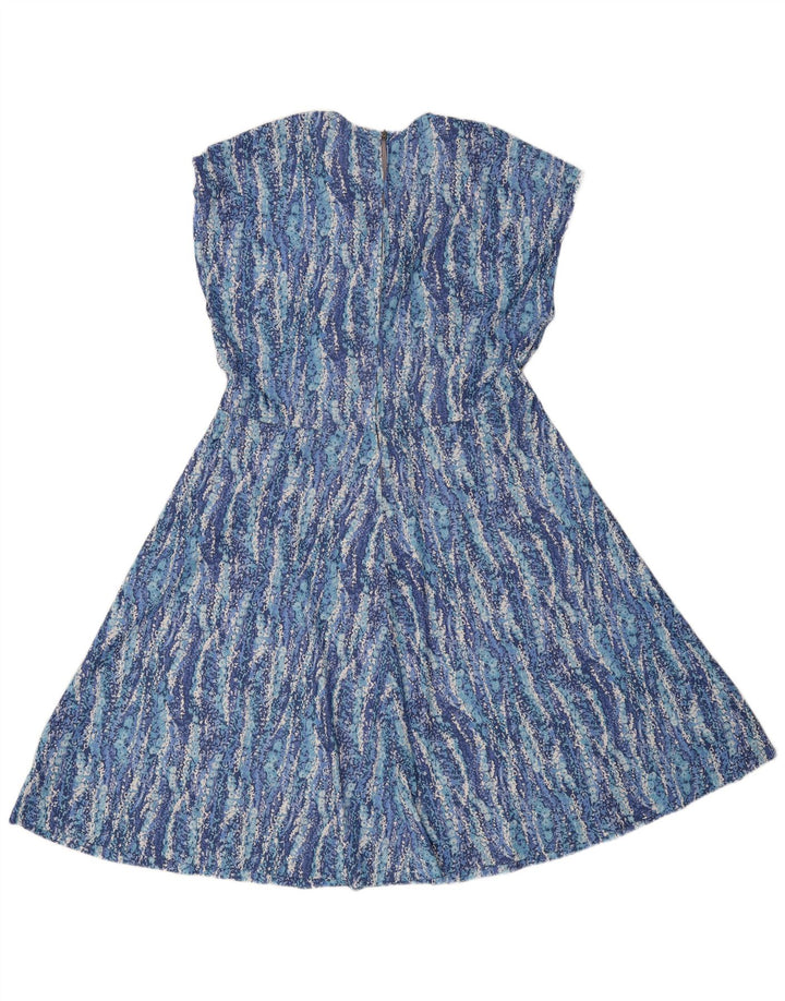 Abito vintage da donna senza maniche a trapezio IT 44 Poliestere floreale blu medio