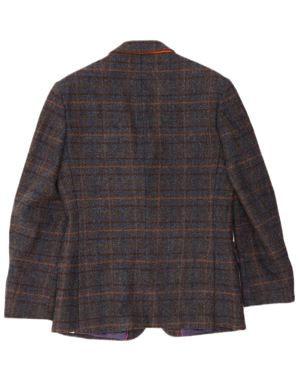 Giacca blazer da uomo a 2 bottoni VINTAGE UK 38 lana media a quadri blu navy