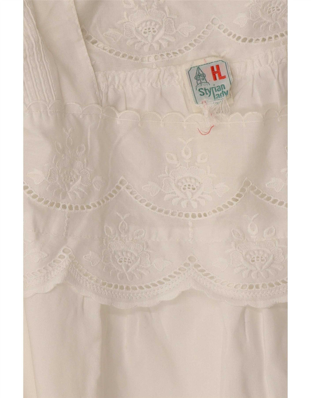 Top camicetta da donna vintage UK 16 grande motivo floreale bianco
