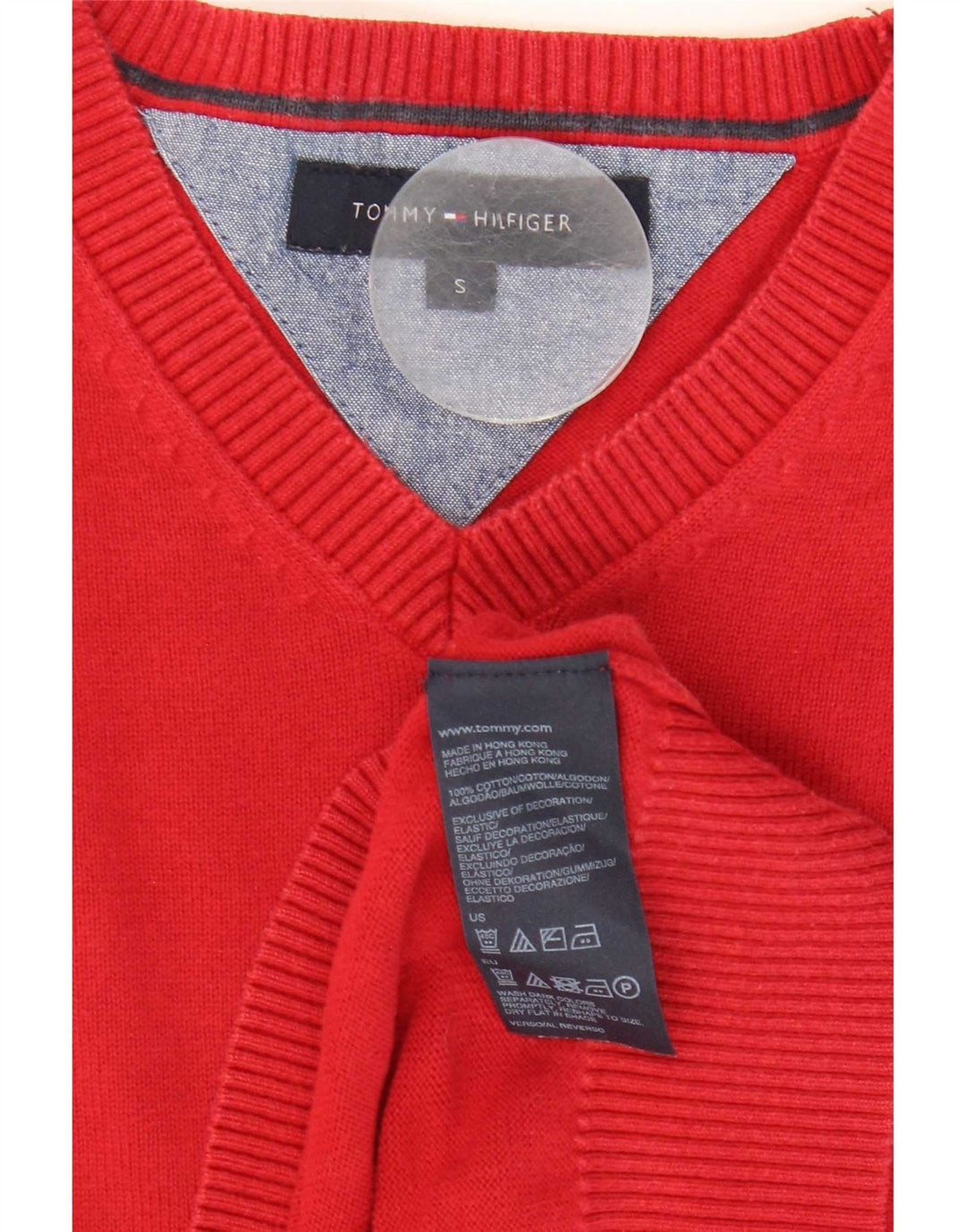 Maglione maglione con scollo a V da uomo Tommy Hilfiger piccolo cotone rosso